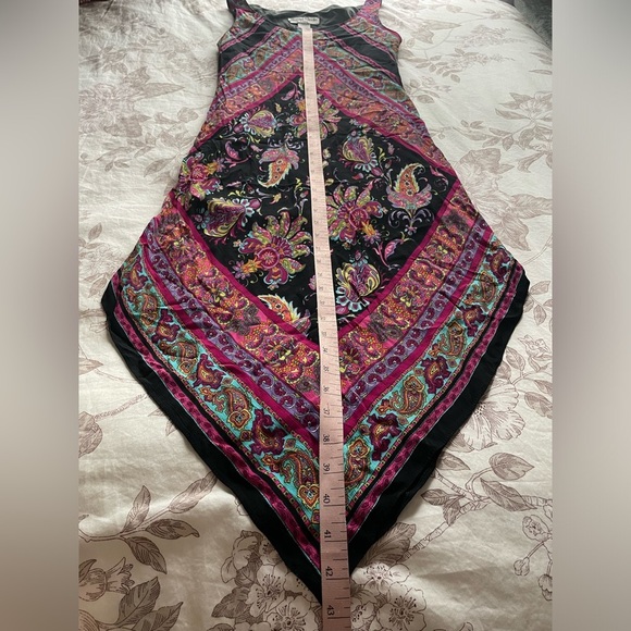 Vintage Y2K Vibrant Paisley Print Handkerchief Hem Bandana Midi Dress 8 Petite - Picture 5 of 6